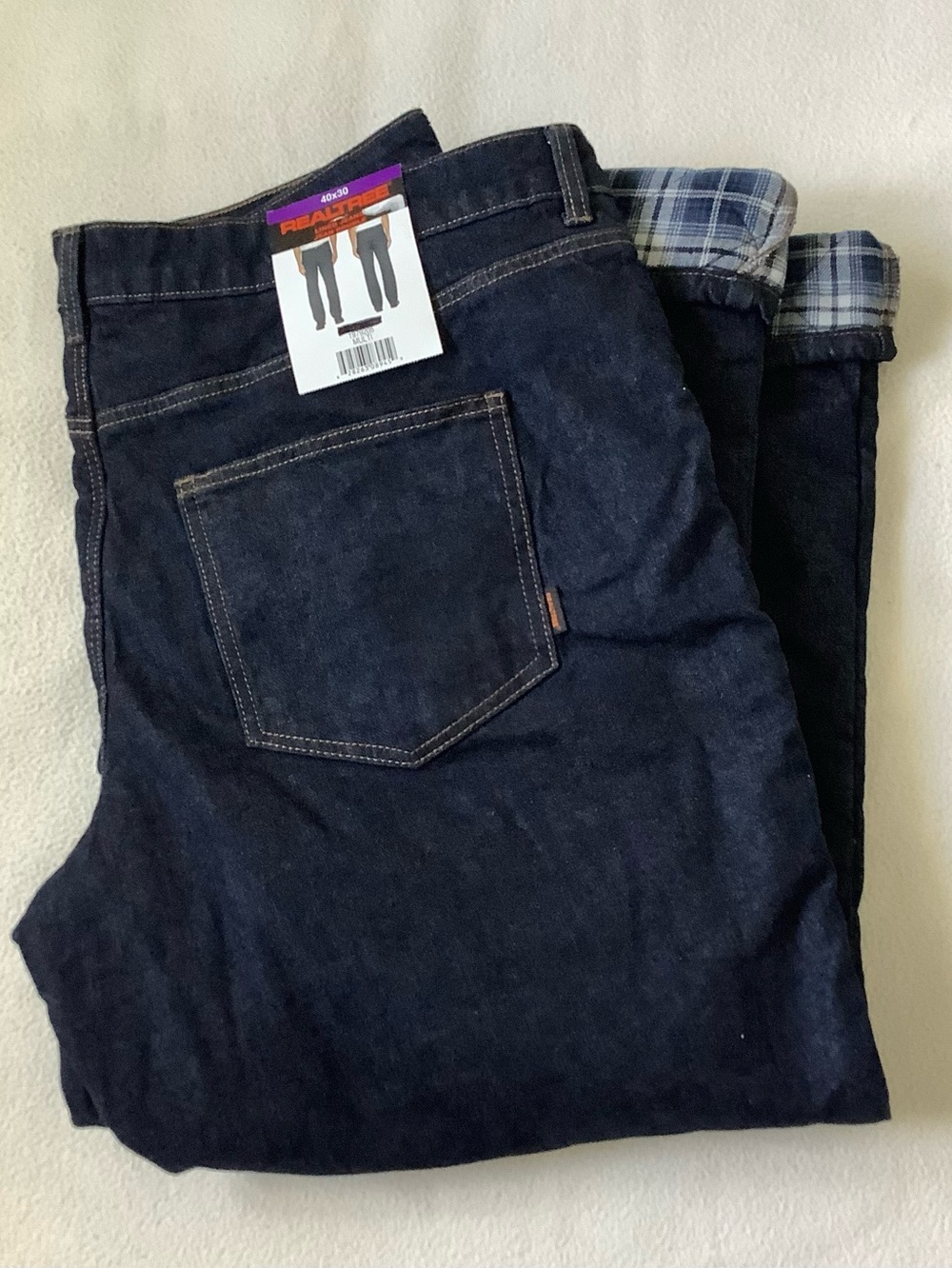 Realtree Men's Flannel Lined Relaxed Fit Navy Blue Jeans, Sz. 40x30 , Brand New